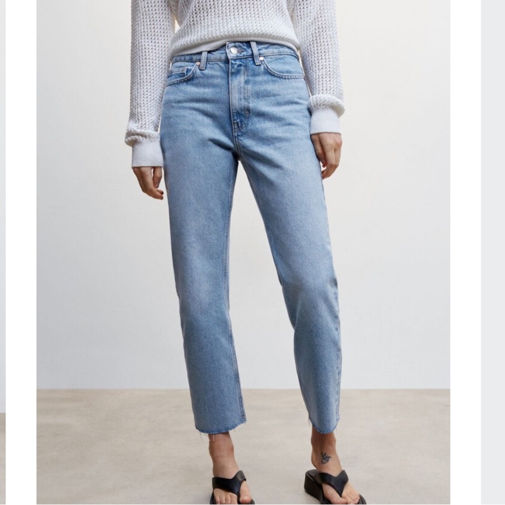 MANGO Irene Frayed Hem Straight Jeans 6